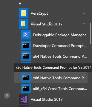 开始-Visual Studio 2017-x86 Native Tools Command Prompt for VS 2017